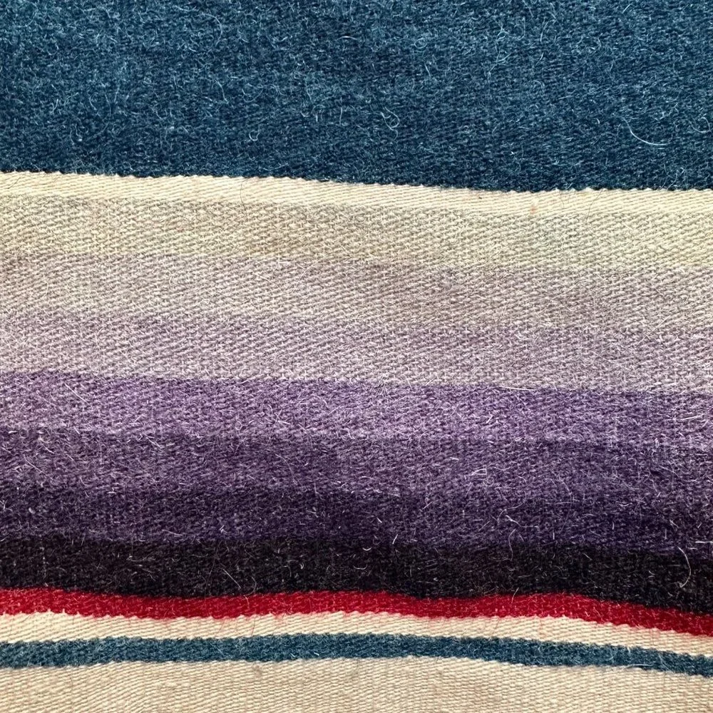 Vintage Wool Serape 62" Fringed Runner Blanket Rainbow Native Mexican American - Picture 6 of 11